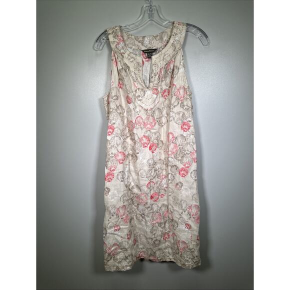 Tommy Bahama Dresses & Skirts - Tommy Bahama Linen Shift Dress XL Shell Print Sleeveless Tan Pink Palm Beach